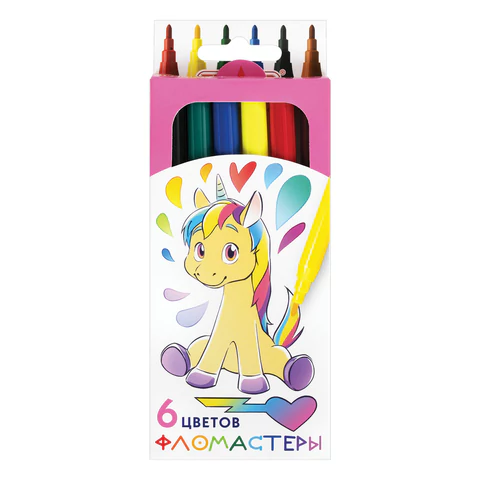 Фломастеры ПИФАГОР "ЕДИНОРОГ", 6 цветов, вентилируемый колпачок, 152447 - МСК «Форвард»