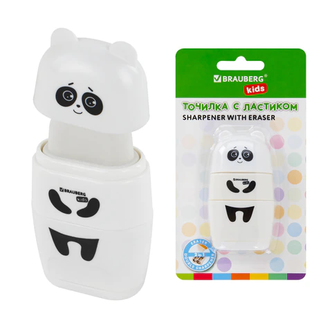 Точилка с ластиком 2 в 1 BRAUBERG KIDS "Панда", 2 отверстия, блистер, 271988 - МСК «Форвард»