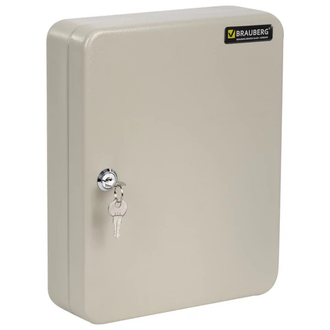 Шкафчик (Ключница) на 90 ключей BRAUBERG, 300х240х80 мм, с замком, +90 брелоков, серый, 290339 - МСК «Форвард»