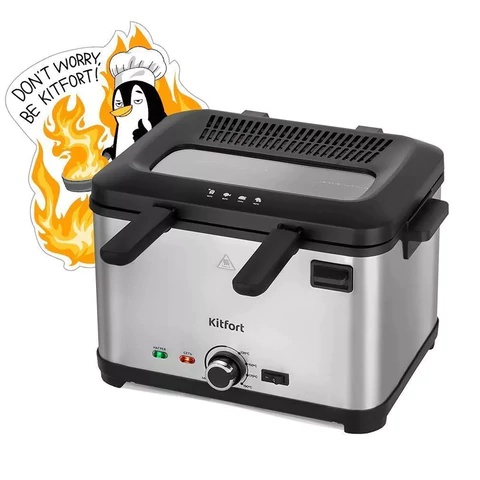 Фритюрница KITFORT KT-6240, 2000 Вт, объем 4,8 л, регулировка 130-190 °С, 3 корзинки, черная/серебристая, КТ-6240 458192 - МСК «Форвард»