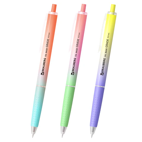 Ручка шариковая автоматическая BRAUBERG "OIL-BASE GRADE", СИНЯЯ, корпус ассорти, пишущий узел 0,5 мм, линия письма 0,3 мм, 144501 - МСК «Форвард»