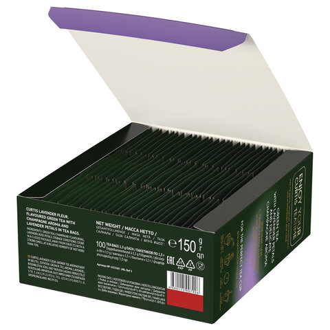 Чай CURTIS "Lavender Fleur" зеленый c лавандой, лепестками роз, 100 пакетиков в конвертах по 1,7 г, 102560 623398 - МСК «Форвард»