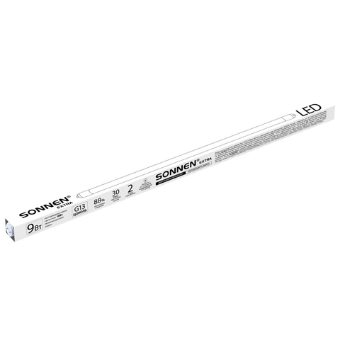 Лампа-трубка светодиодная SONNEN EXTRA, 9 (18) Вт, G13, 30000 ч, 60 см, нейтральный белый, LED T8-9W-4000-G13, 457937