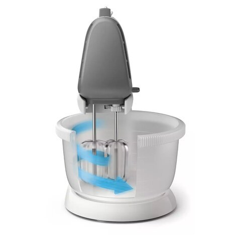 Миксер PHILIPS HR3745/00 на подставке 450 Вт, 5 скоростей, 2 венчика, 2 крюка для теста, чаша, белый 456937 - МСК «Форвард»