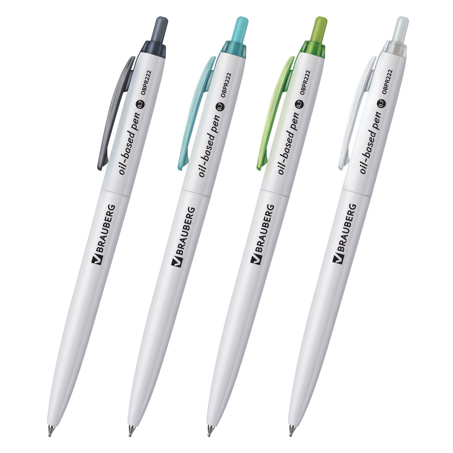 Ручка шариковая масляная автомат BRAUBERG Sky White, СИНЯЯ, клип ассорти, 0,7мм, линия 0,35мм,142950