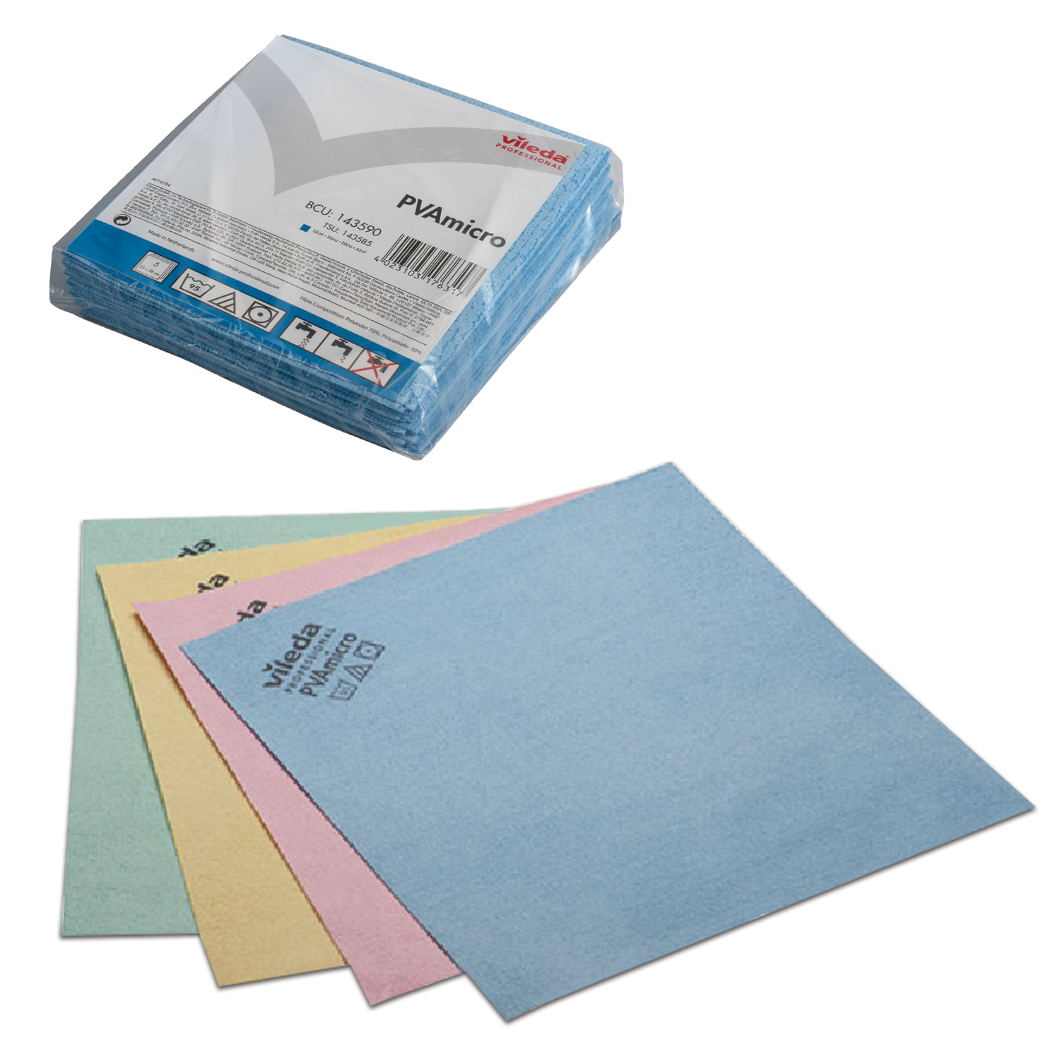 Салфетки VILEDA "ПВАмикро", КОМПЛЕКТ 5шт, искуственная замша, голубые, 35*38см, 143590  602085