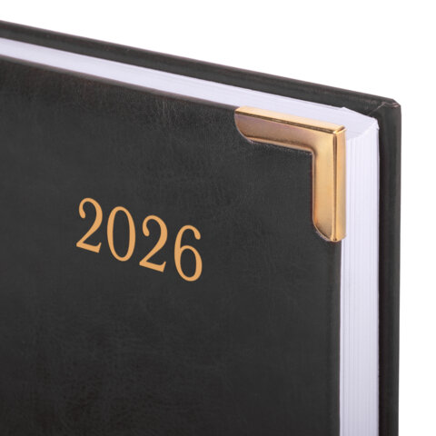 Ежедневник датированный 2026, А5, 138x213 мм, BRAUBERG "Senator", под кожу, черный, 117094 - МСК «Форвард»