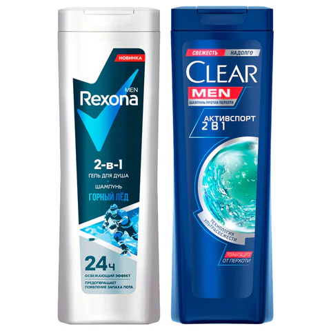 Подарочный набор: шампунь 200 мл CLEAR "Против перхоти" + гель для душа/шампунь 180 мл REXONA MEN 700621 - МСК «Форвард»