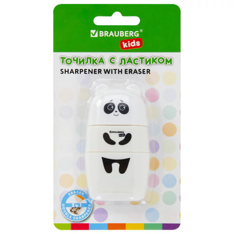 Точилка с ластиком 2 в 1 BRAUBERG KIDS "Панда", 2 отверстия, блистер, 271988 - МСК «Форвард»