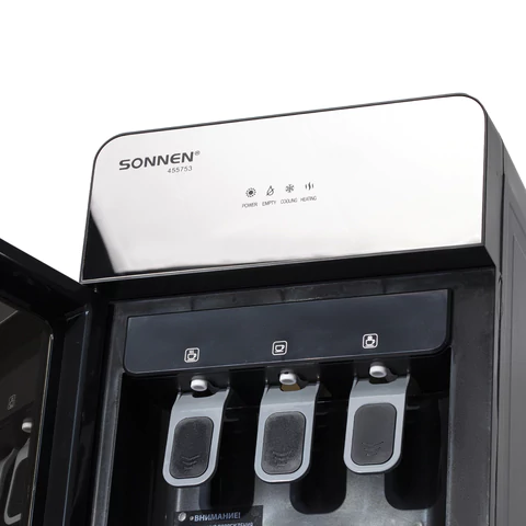 Кулер для воды SONNEN FSE-03G, напольный, нагрев/охлаждение электронное, НИЖНЯЯ ЗАГРУЗКА, 3 крана, зеркальный, 455753 - МСК «Форвард»
