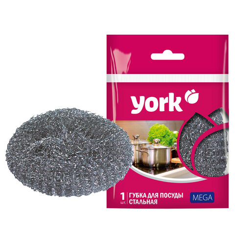 Губка (мочалка) металлическая, 40г, МЕГА, для посуды, гриля, плиты, YORK, 003030 703715 - МСК «Форвард»