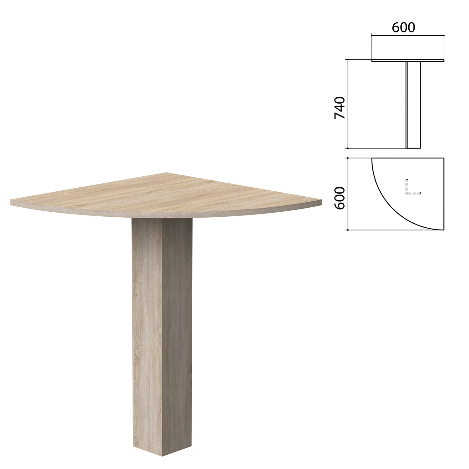 Стол приставной угловой "Бюджет" (ш600*г600*в740 мм), дуб сонома 091, 402664, 402664-091  641839