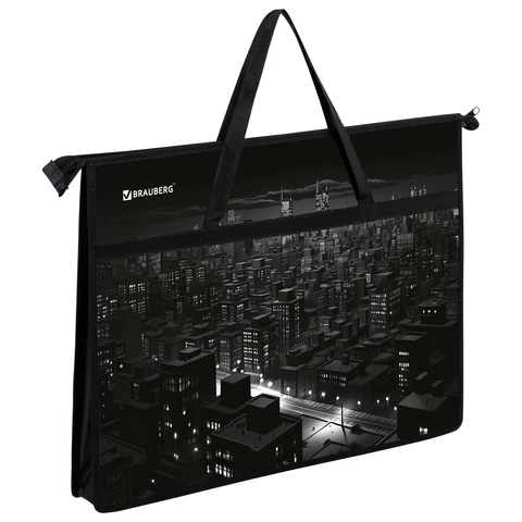 Папка для рисунков и чертежей с ручками BRAUBERG А3, пластик, молния сверху, "Night city", 273410 - МСК «Форвард»