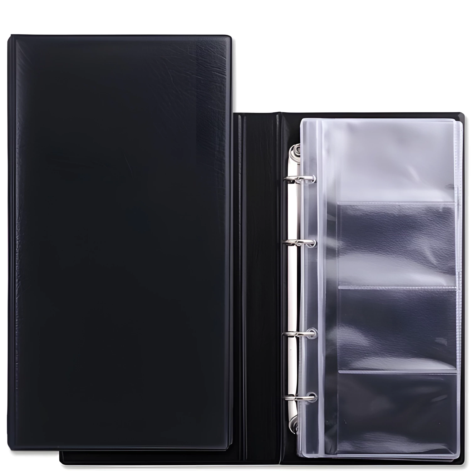 Визитница на 4-х кольцах BRAUBERG четырехрядная на 160 визиток, черная, 231825