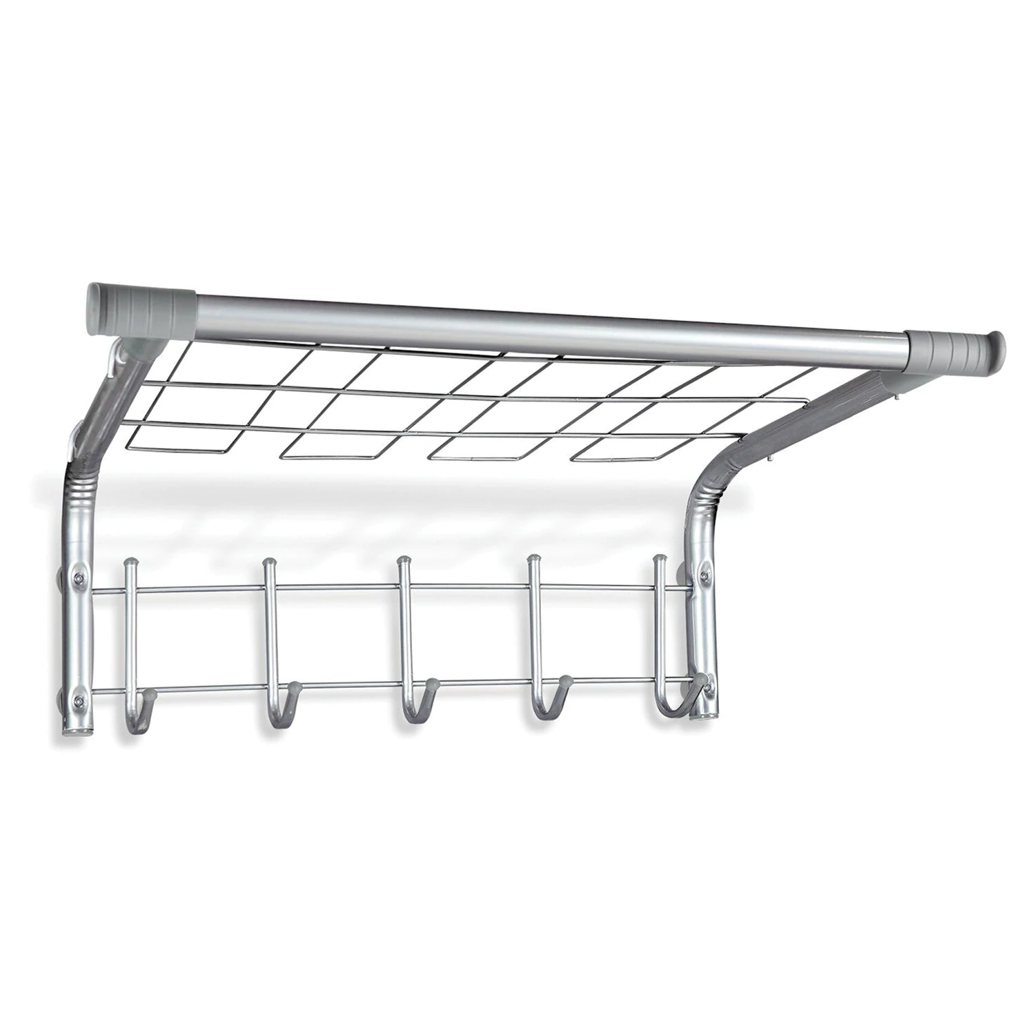 Вешалка настенная SHT-WH7 (в297*ш705*г407мм), 5 крючков+2 дополнит.+полка, металл/пластик, хром лак 606621 