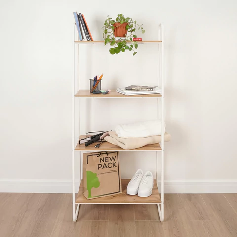 Стеллаж на металлокаркасе ZMI "Скандинавия-24", 650х385х1470 мм, 4 полки ЛДСП, белый/дуб, CТCП24 Б 291372 - МСК «Форвард»