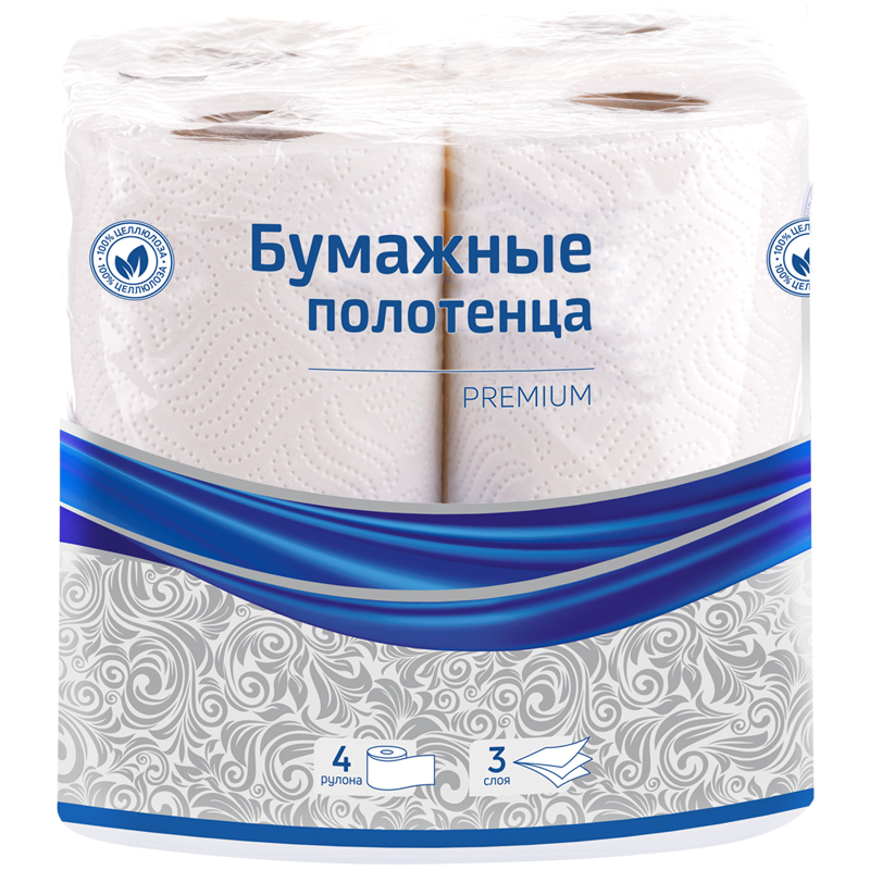 Полотенца бумажные в рулонах OfficeClean "Premium", 3-слойные, 11м/рул., тиснение, белые, 4шт 300443