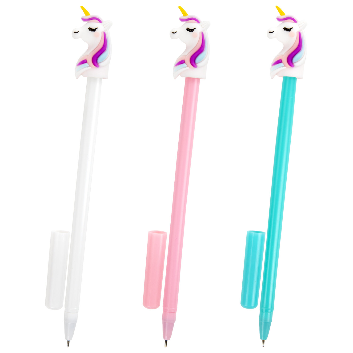 Ручка с топпером шариковая ЮНЛАНДИЯ "Единорожка", корпус ассорти, СИНЯЯ, 0,7мм, КОМПЛЕКТ 12шт 143806