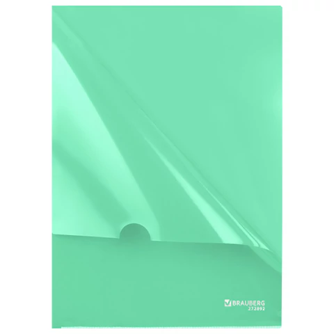 Папка-уголок жесткая, непрозрачная, А4, цвет мятный, 0,15 мм, BRAUBERG PASTEL, 272892 - МСК «Форвард»
