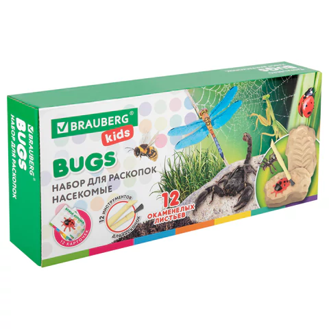 Набор для раскопок "Насекомые", 12 видов, карточки, инструменты, BRAUBERG KIDS, 665127 - МСК «Форвард»