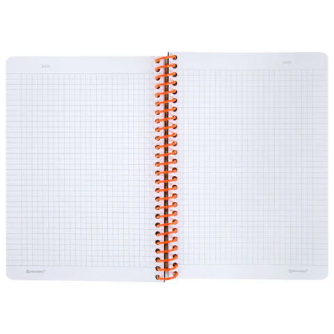 Тетрадь обложка пластик, А5 80 л., спираль пластик, резинка, клетка, BRAUBERG, черный/оранжевый, 405386 - МСК «Форвард»