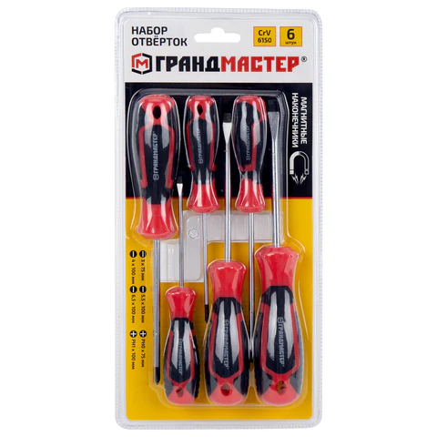 Набор отверток SL/PH, 6 шт., CrV, двухкомпонентные рукоятки, ГРАНДМАСТЕР, 671328 - МСК «Форвард»