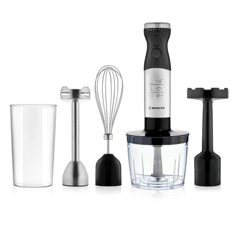 Блендер погружной BRAYER BR1244, 800 Вт, 8 скоростей, 4 насадки, стакан, черный 456087