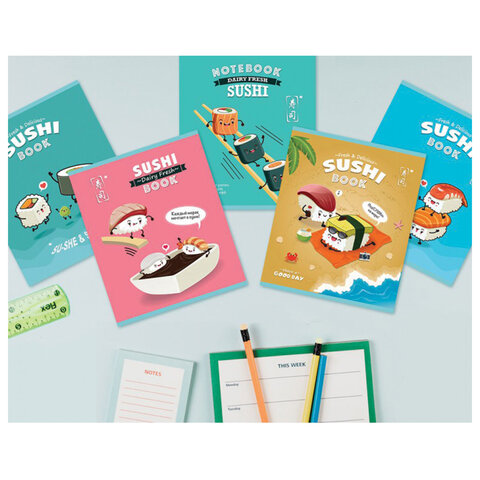 Тетрадь А5 48л. ПЗБМ скоба, клетка, конгрев, выборочный TWIN лак, Веселые Сушки (5 видов), 28978 404460