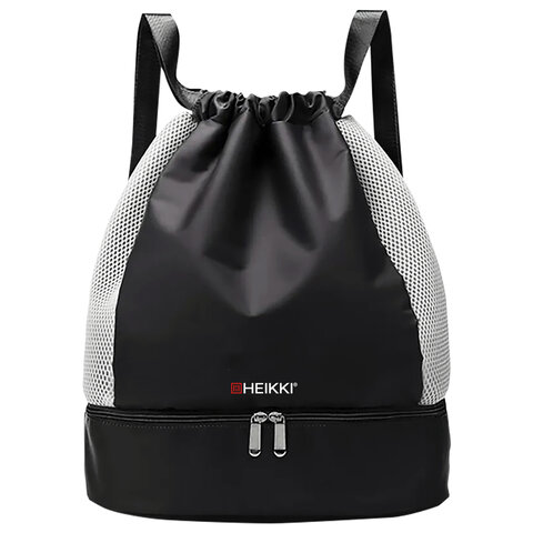 Рюкзак спортивный мешок HEIKKI ACTION (ХЕЙКИ) с отделением для обуви, вентилируемые стенки, 45х34 см, "Total black", 273455 - МСК «Форвард»