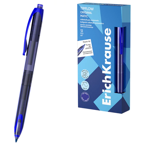 Ручка-роллер автоматическая ERICH KRAUSE "TipFlow Stick Matic Original", СИНЯЯ, линия 0,4 мм, 63700 144580