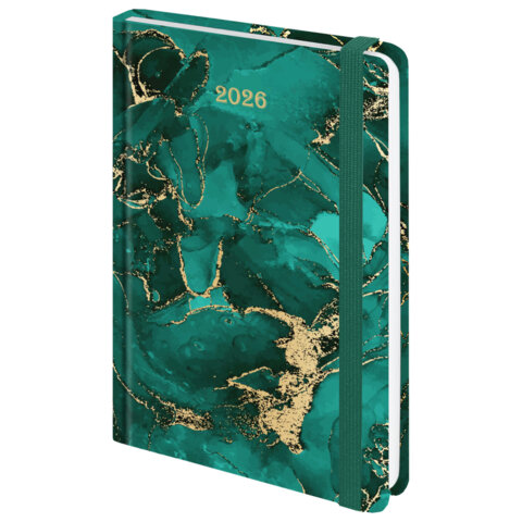Ежедневник датированный 2026 с резинкой 145х203 мм, А5, BRAUBERG, твердый, фольга, "Мрамор", 117340 - МСК «Форвард»