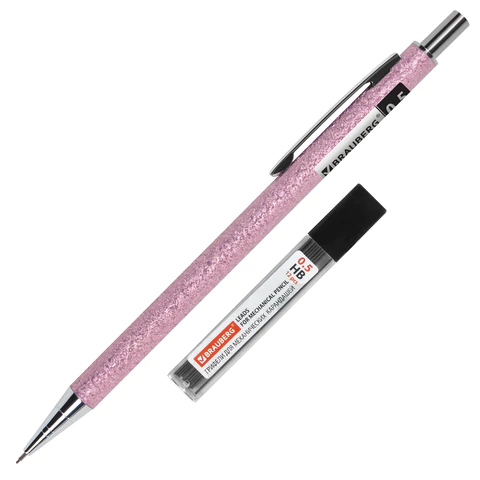 Карандаш механический 0,5 мм + грифели HB 12 штук на блистере, BRAUBERG "ROSE PINK", 181971 - МСК «Форвард»