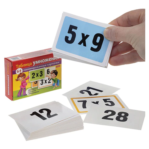 Пособия для детей "Таблица умножения" 64 карточки, 60х85 мм, HATBER, НП_19209 665845
