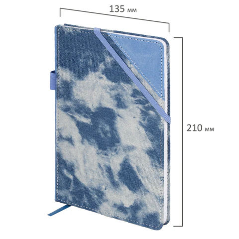Блокнот А5 135x210 мм BRAUBERG "Denim", ткань/экокожа, резинка, держатель, 80 л., клетка, голубой, 117138 - МСК «Форвард»