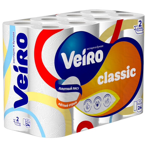 Бумага туалетная быт., спайка 24шт.,2-х слойная,(24х17,5м),VEIRO Classic, белая, 5с224, 127072 - МСК «Форвард»