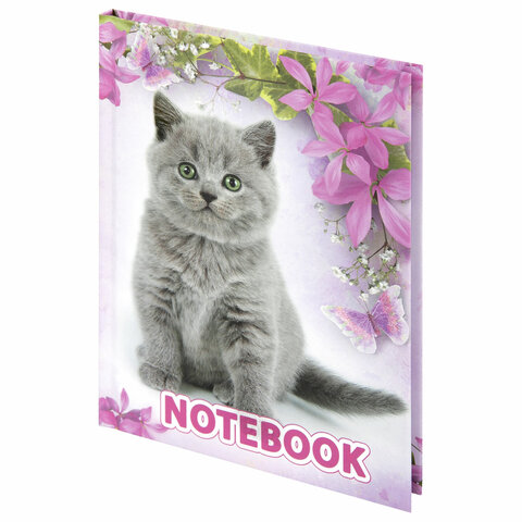 Блокнот МАЛЫЙ ФОРМАТ 110х147мм, А6, 80л, твердый, клетка, выборочный лак, BRAUBERG, Котята, 122192