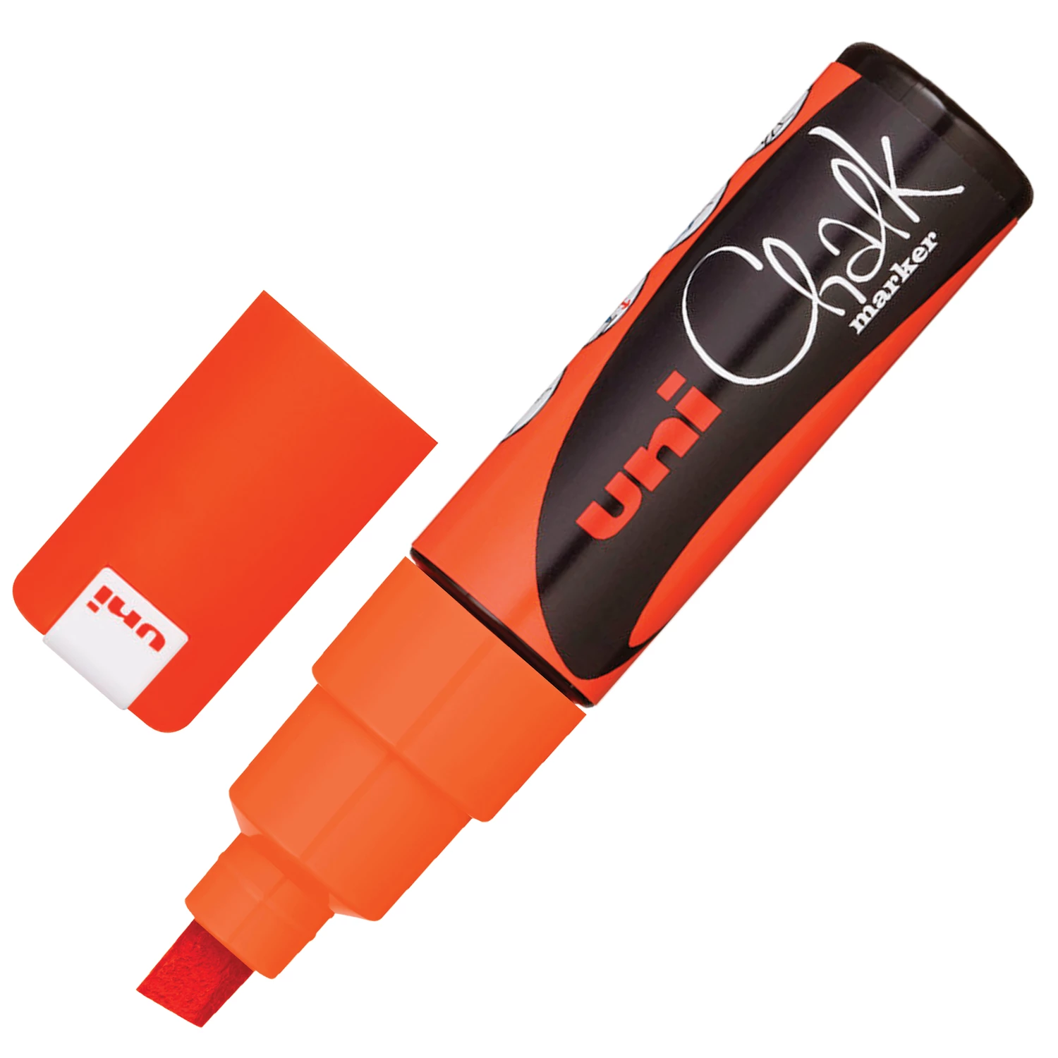 Маркер меловой UNI Chalk, 8мм, ОРАНЖЕВЫЙ, влагостираемый, для гладких поверхностей, PWE-8К PWE-8K F 142639
