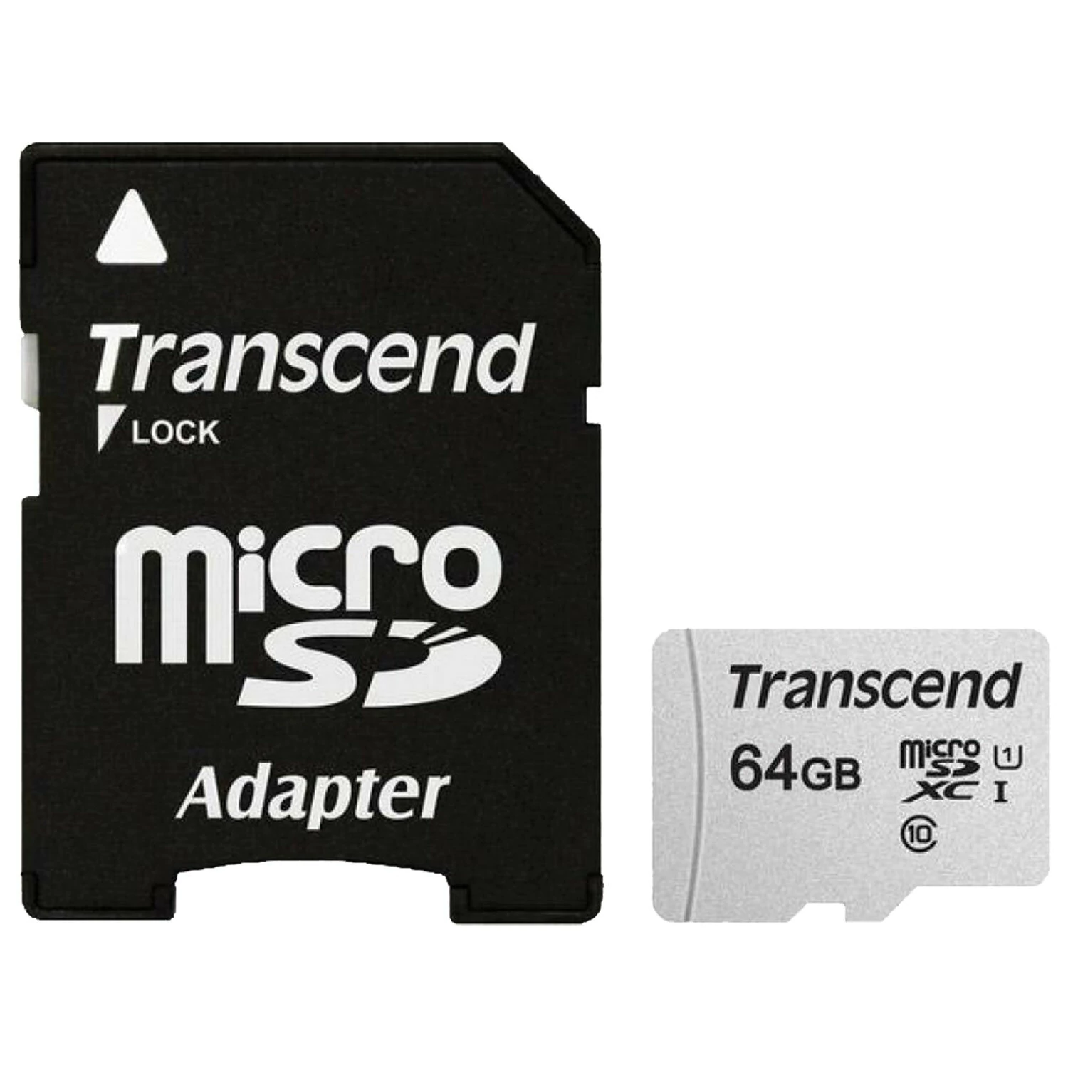 Карта памяти microSDXC 64GB TRANSCEND UHS-I U1, 95 Мб/сек (class 10), адаптер, TS64GUSD300S-A 513205