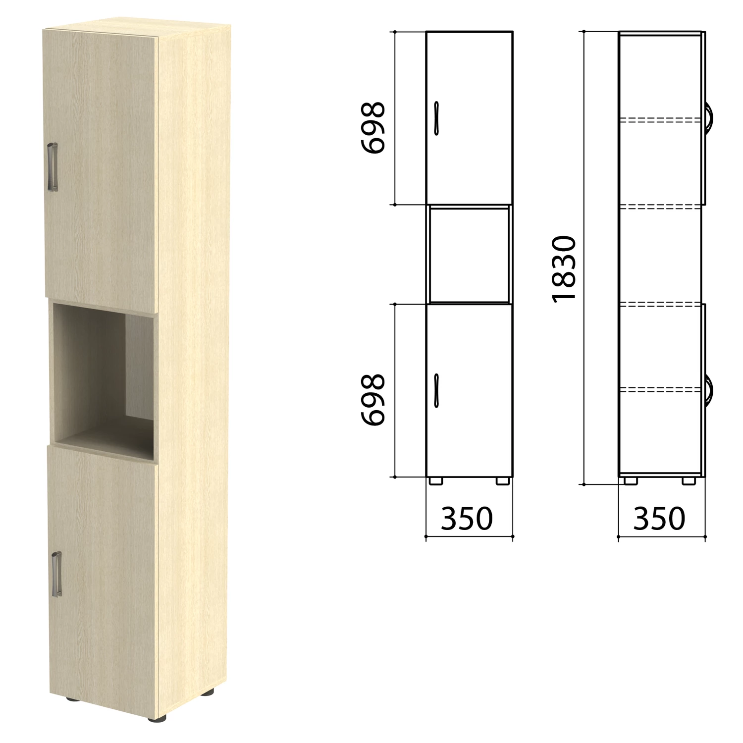 Шкаф полузакрытый "Канц", 350х350х1830 мм, цвет дуб молочный/дуб молочный (КОМПЛЕКТ) 980486