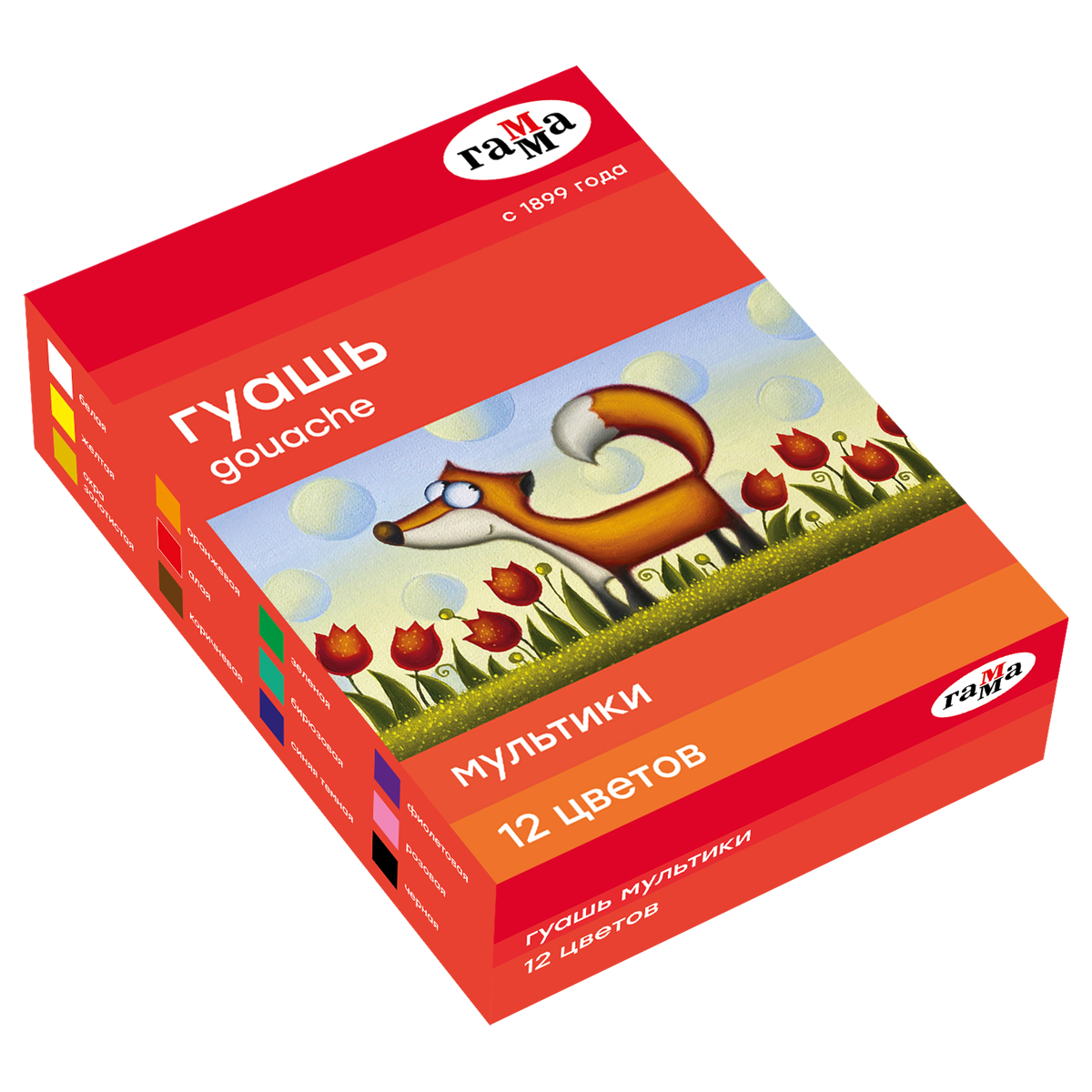 Гуашь ГАММА "Мультики", 12 цветов по 20 мл, картонная упаковка, 221032 001399