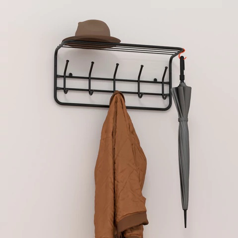 Вешалка настенная с полкой ZMI "ВСП6", 265х600х220 мм, 5 крючков, металл, черная, ВСП 6 Ч 609152 - МСК «Форвард»