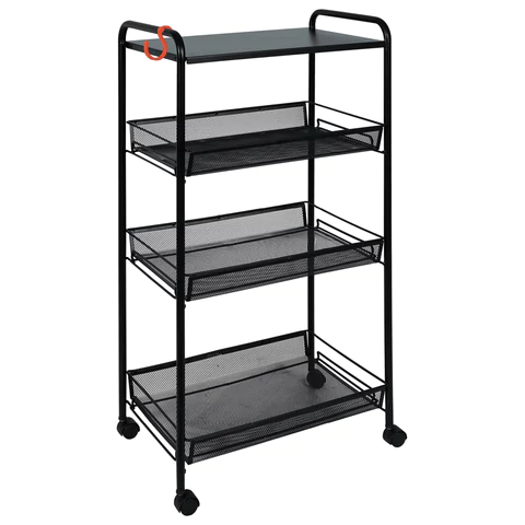 Этажерка "Ладья-34КС" офисно-бытовая 3 яруса+столик, металл, черная, 44,5х30х84 см, Э 357 Ч 609167