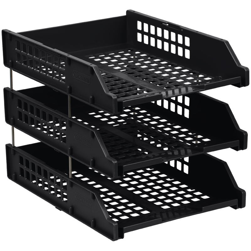 Лотки горизонтальные для бумаг, НАБОР 3 шт (340х260х240мм), на метал стерж ,чер, СТАММ "Strong",ЛТГ-63795 235922