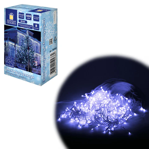 Электрогирлянда-бахрома уличная 25х0,7 м, 400 LED, холодный белый, 220 V, контроллер, ЗОЛОТАЯ СКАЗКА, 592552