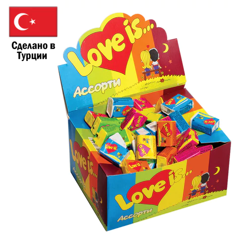 Жевательная резинка LOVE IS ассорти вкусов, КОМПЛЕКТ 100шт  4,2 г 47149  622054