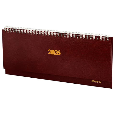 Планинг датированный 2026 300х130 мм, STAFF, гребень, обложка бумвинил, 64 л., бордовый, 117359 - МСК «Форвард»
