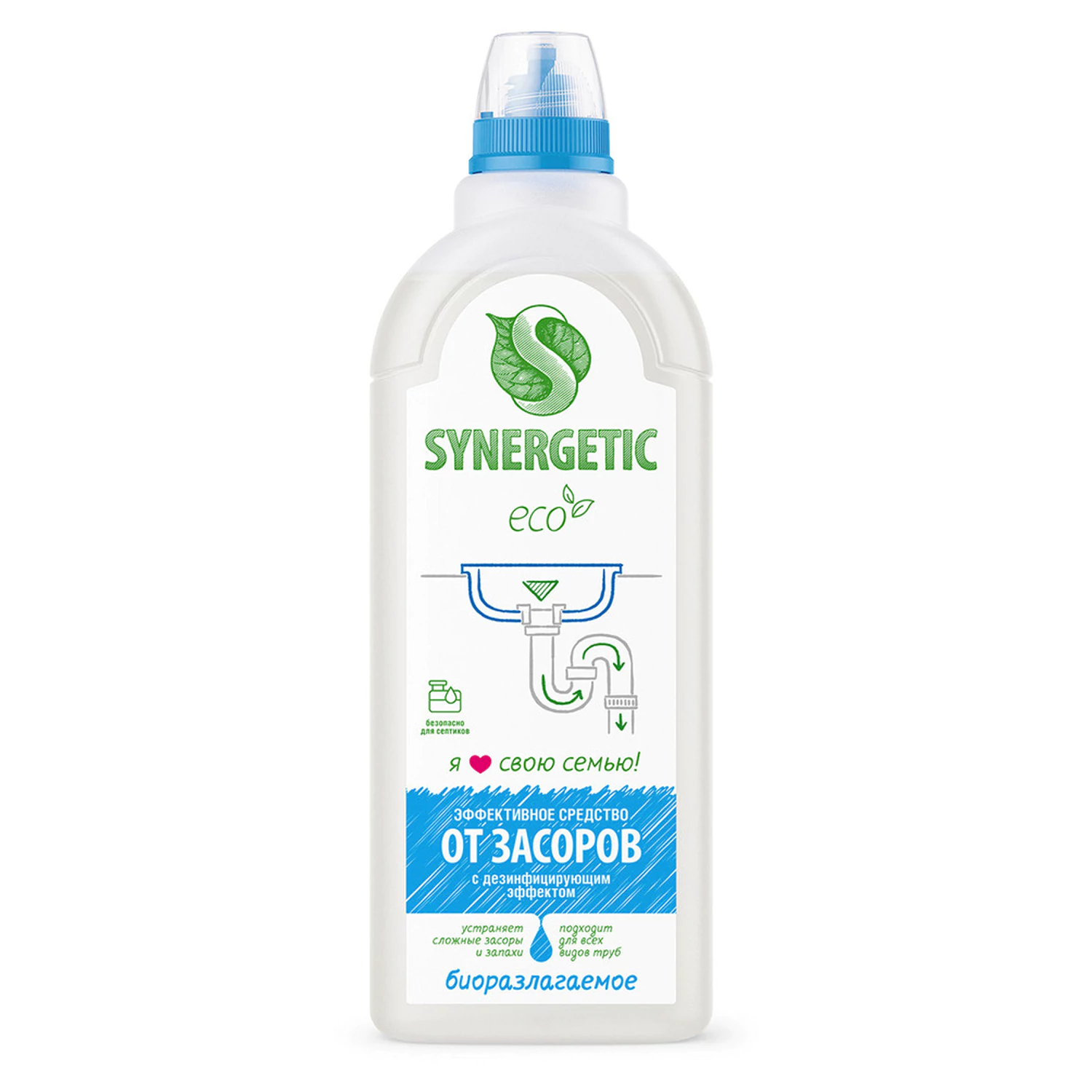 Средство для прочистки канализационных труб с дезинф. эффектом 1л SYNERGETIC,био,для труб и септиков 605562