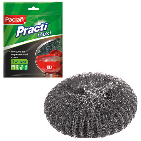 Губка (мочалка) для посуды металлическая, БОЛЬШАЯ, сетчатая, 38г, PACLAN "Practi", 259541 601835