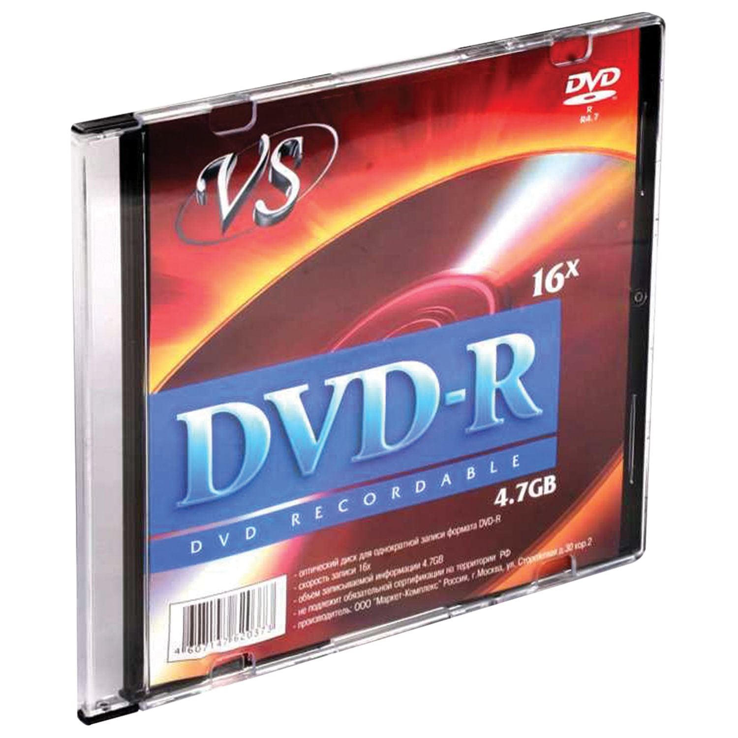 Диск DVD-R VS, 4,7 Gb, 16x, Slim Case (1 штука), VSDVDRSL01 511550