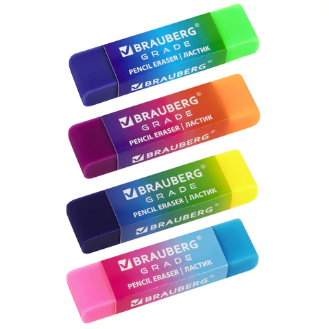 Ластики BRAUBERG GRADE НАБОР 4 штуки, размер ластика 60х15х10 мм, упаковка блистер, 271344 - МСК «Форвард»
